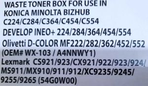 Resttonerbehlter Minolta WX103, A4NNWY1, A4NNWY3, B1051, LEX-54G0W00 Waste Toner Box kompatibel